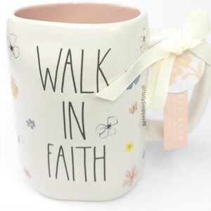 Rae Dunn Walk in Faith Cream and Pink Mug